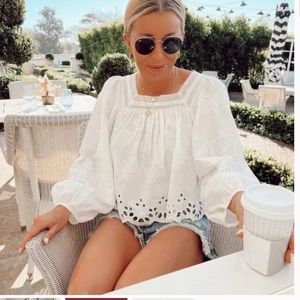 Women's Balloon Long Sleeve Eyelet Blouse - Universal Thread Light Orange M